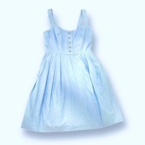 Annie Griffin Fit & Flare Sleeveless Sky Blue Dress Gold Button, Size 0